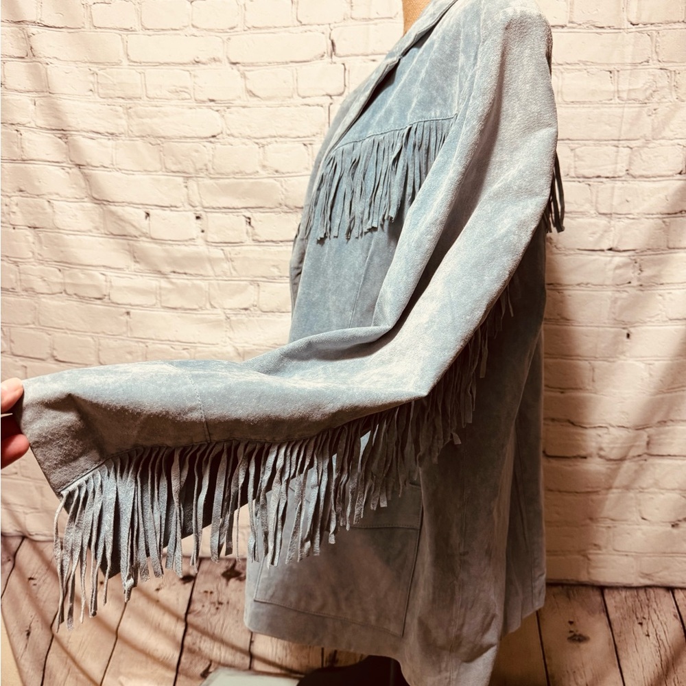Denim & Co 100% Leather Western Fringe Suede Jacket - Picture 5 of 12